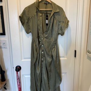 Fashion Nova Olive Button-Up Midi Dress